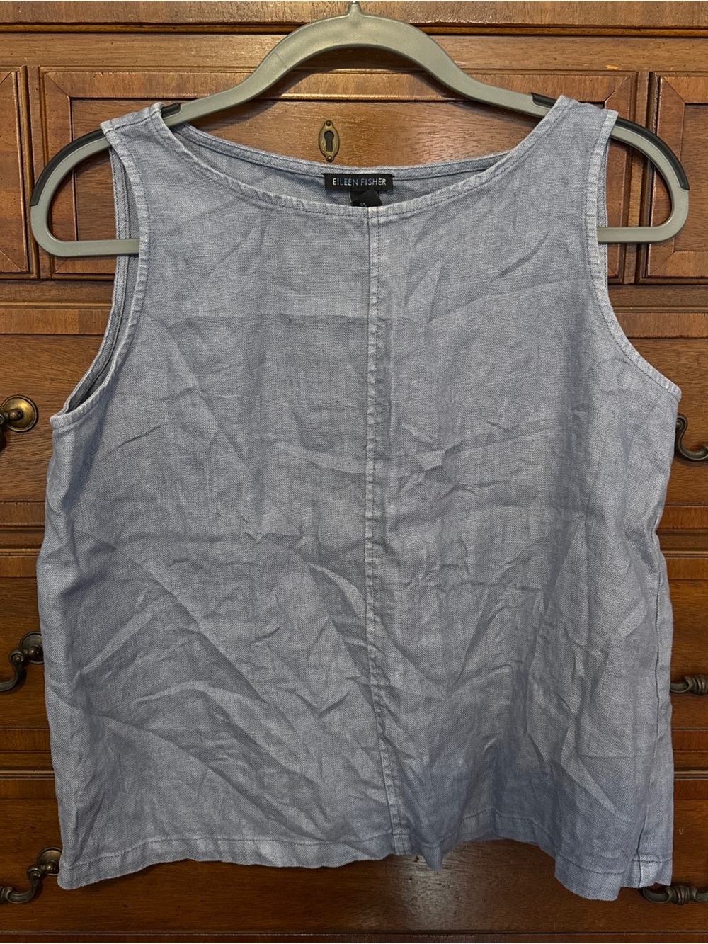 Eileen Fisher Blue Gray Linen Sleeveless Tank Top Small Coastal Minimalist Beach